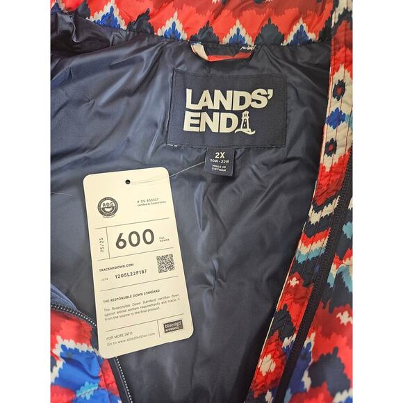 Lands End NWT Down Puffer Vest Chevron Fairisle 2x - Picture 5 of 7